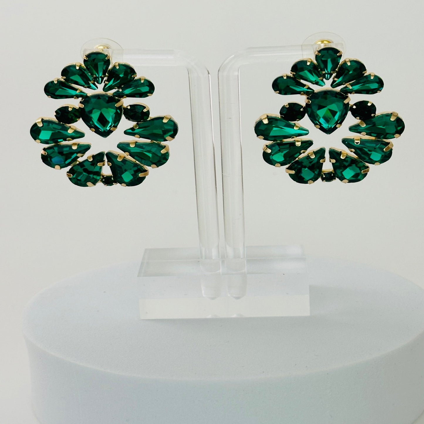 Green Stud Earrings 1.77 inches length, alloy