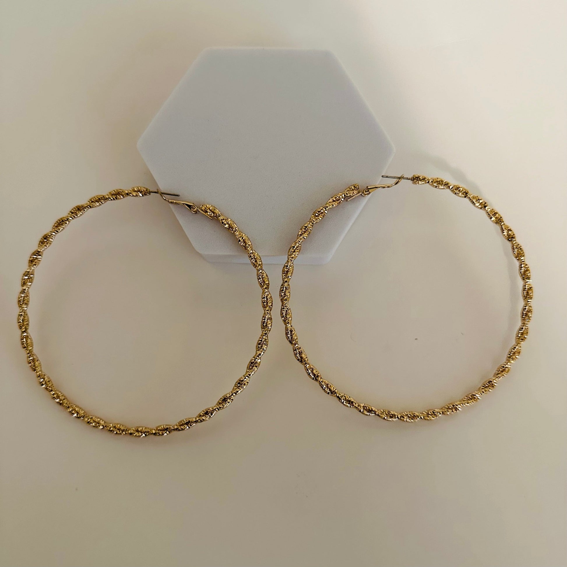 Large Twist Gold Hoop Earrings 3.43 inches