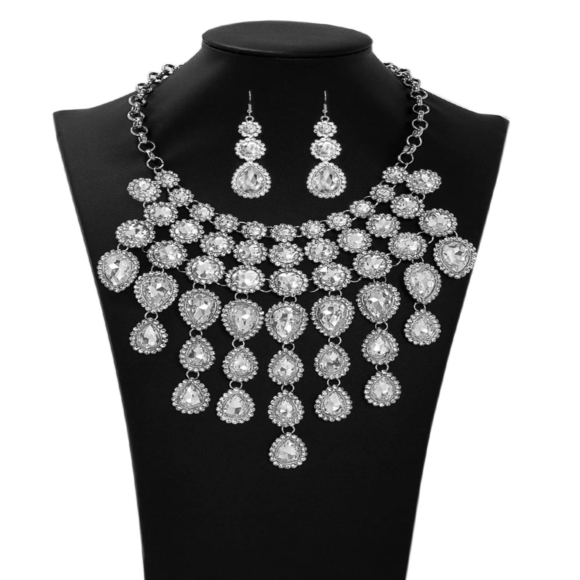 Close-up image of a rhinestone necklace with shimmering crystal accents, ideal for adding elegance and sparkle to formal and casual looks.

