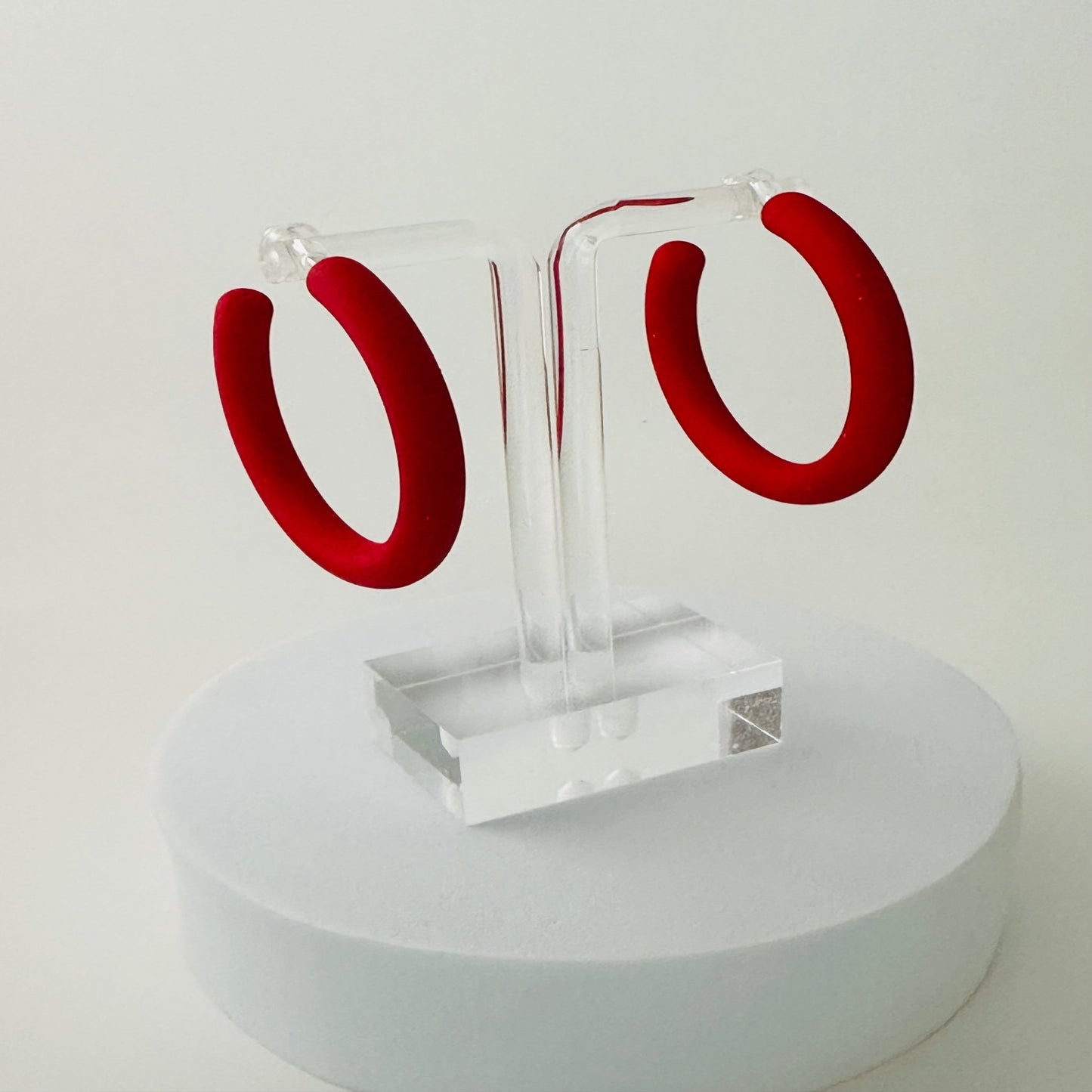 Red acrylic hoop earrings 2 inches length