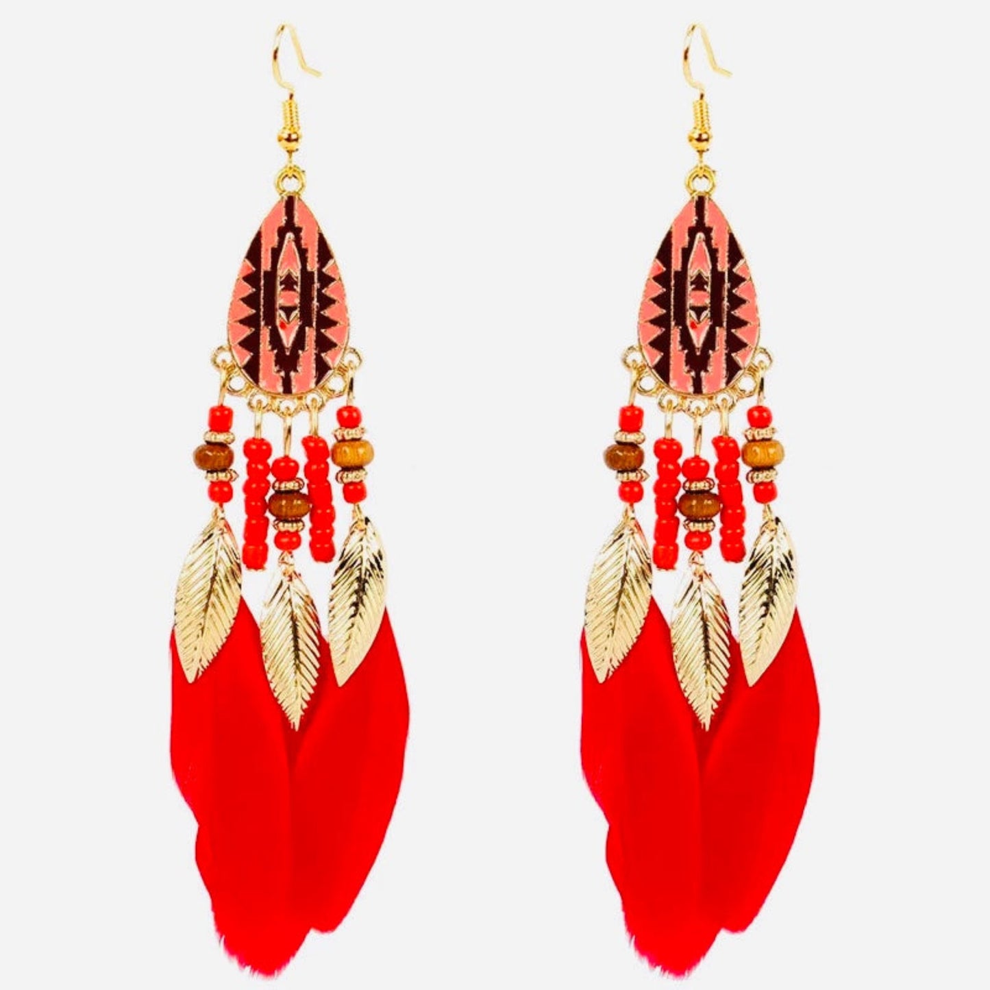 Red Feather Fish Hook Earrings
4.33& inches length
.53 oz