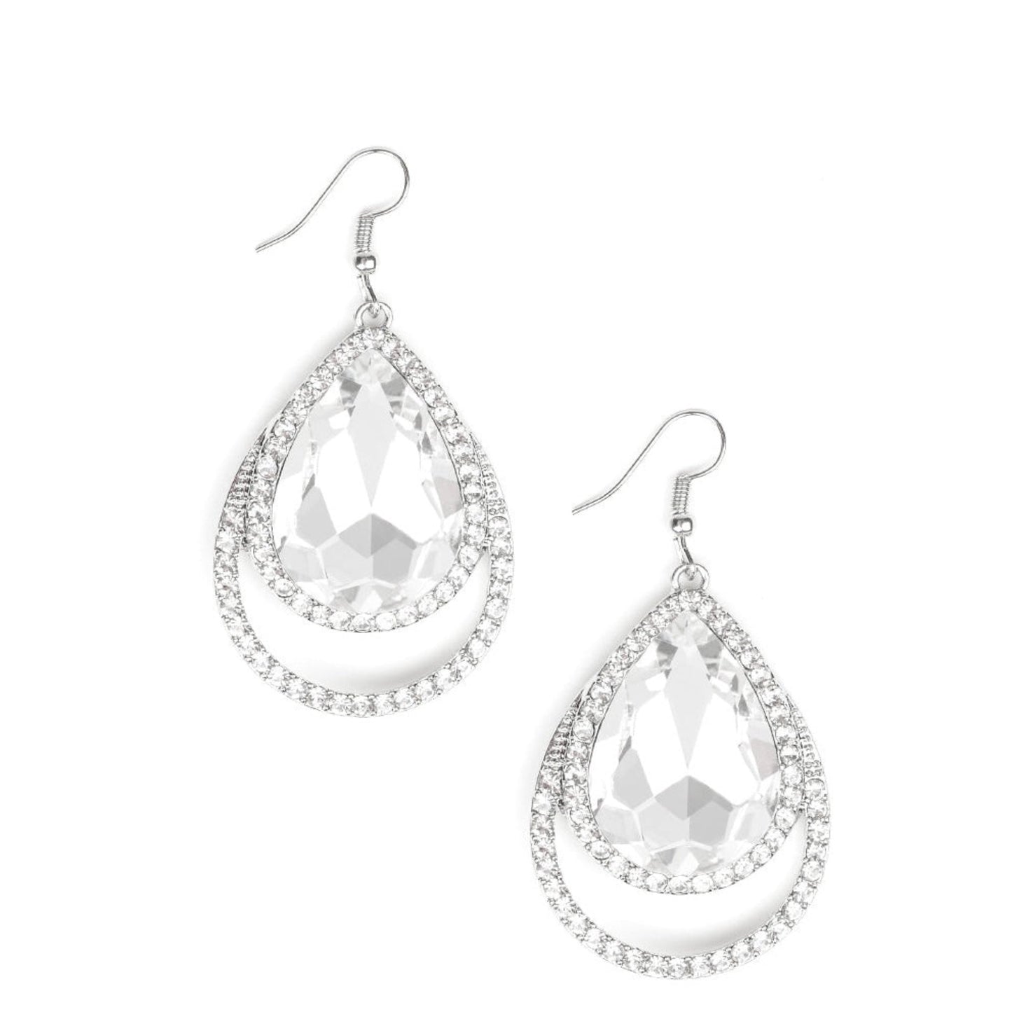 Silver fish hook earrings with rhinestones 