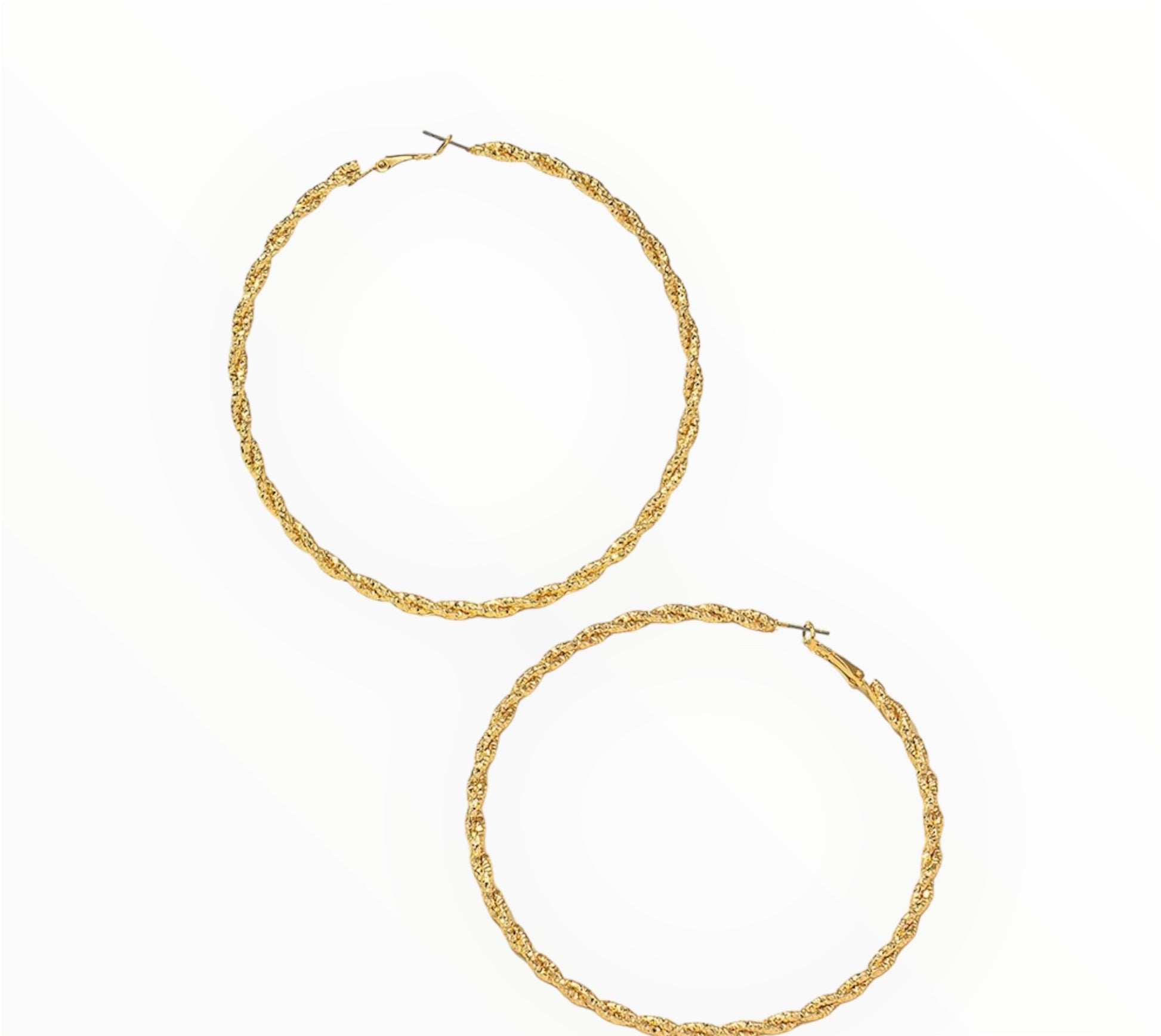 Large Twist Gold Hoop Earrings 3.43 inches