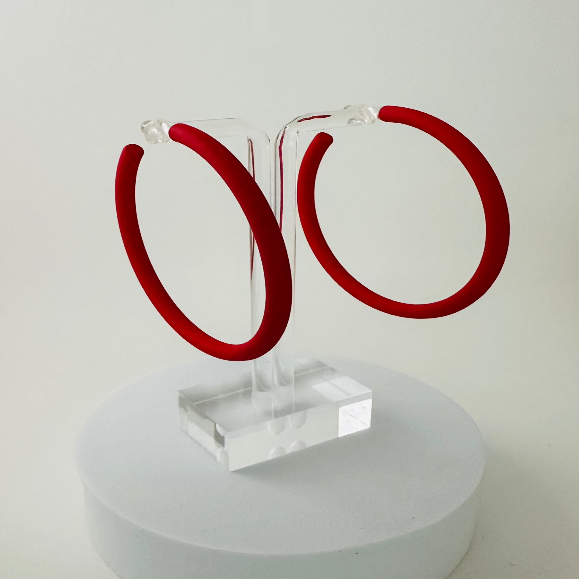 Red acrylic C shape hoop earrings 2.5 inches length