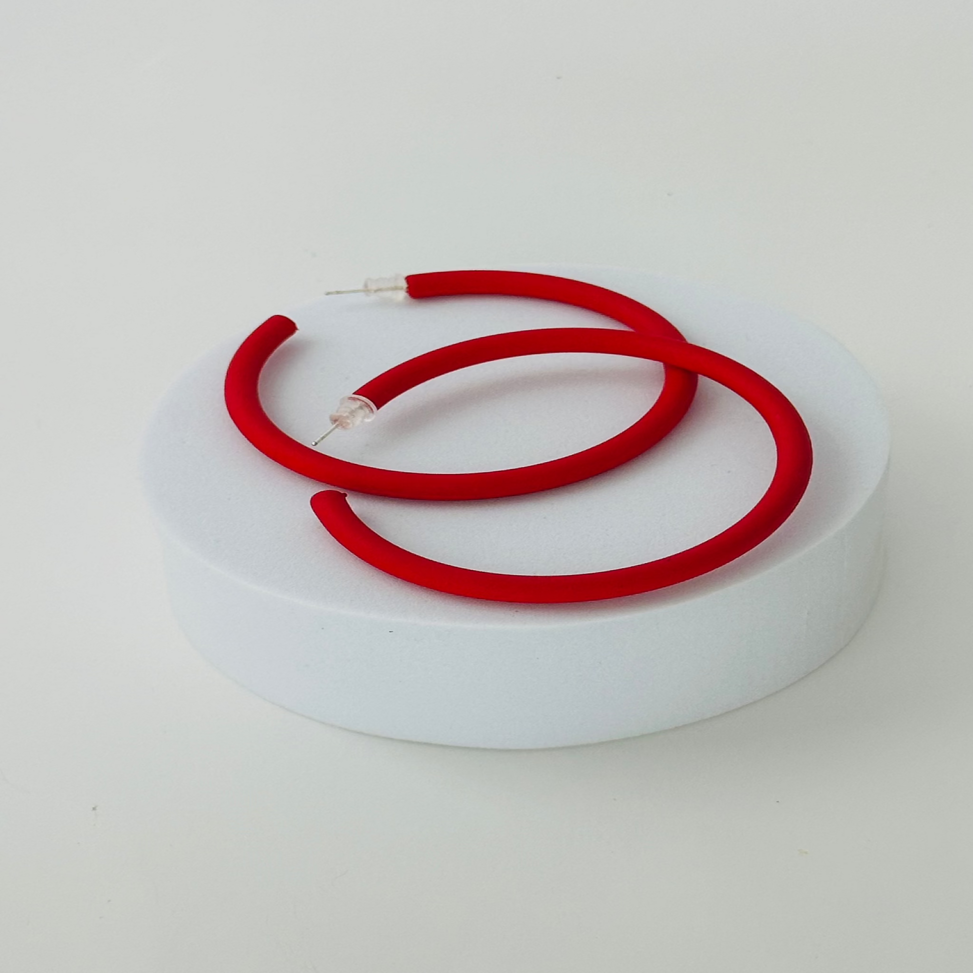 Red acrylic C shape hoop earrings 2.5 inches length