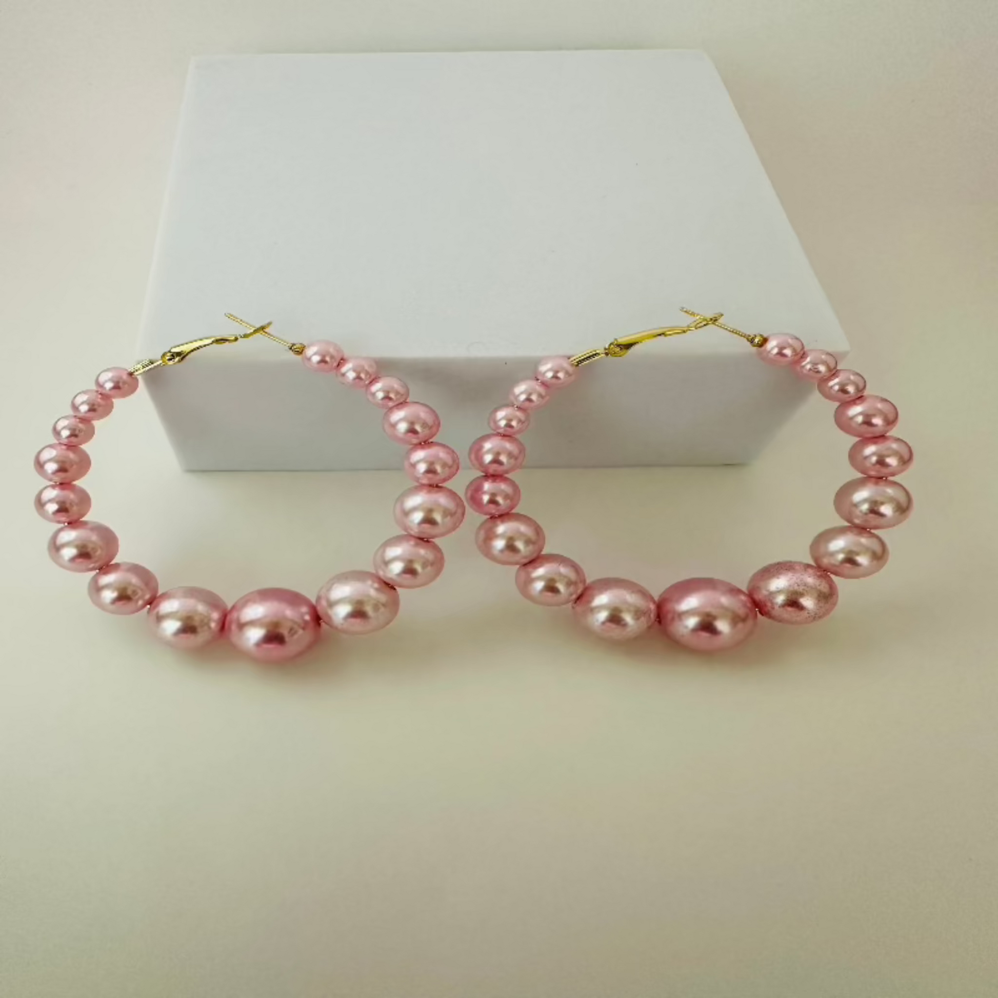 Pink Pearl Hoop Earrings 2.36 inches width, 2.48 inches length and 0.74 oz