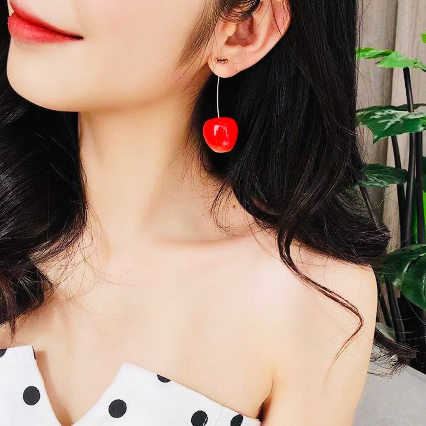 Red Cherry  Dangle Earrings 1.9 inches length