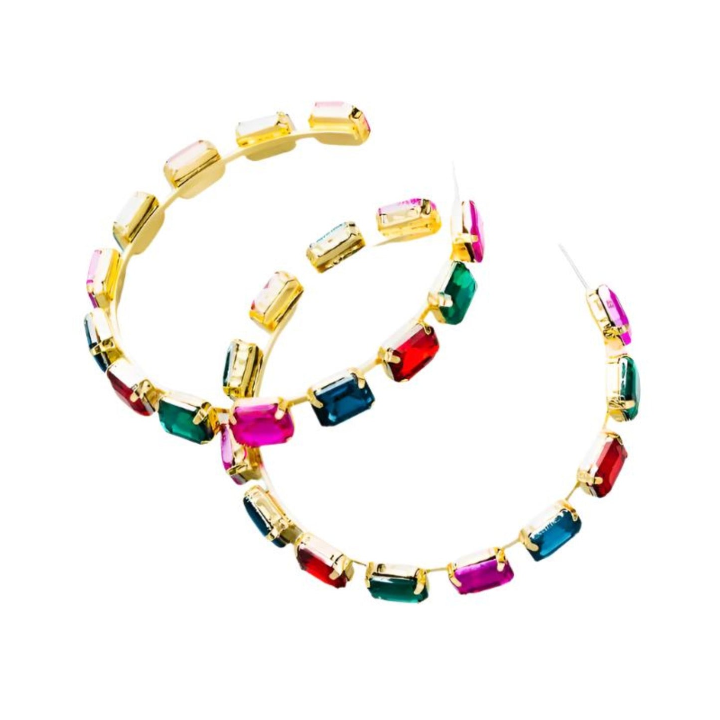 Multi color rhinestones hoops earrings