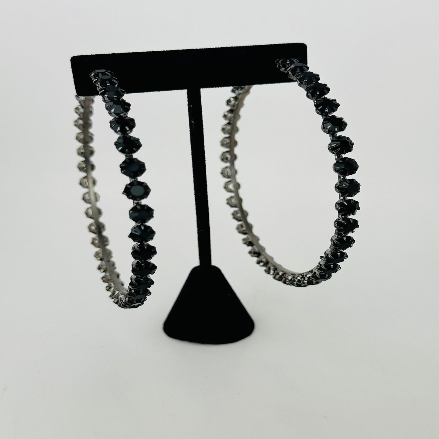 Affordable Large Black Rhinestone Hoops Earrings