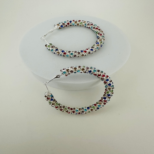 Multicolor Rhinestone hoop earrings 