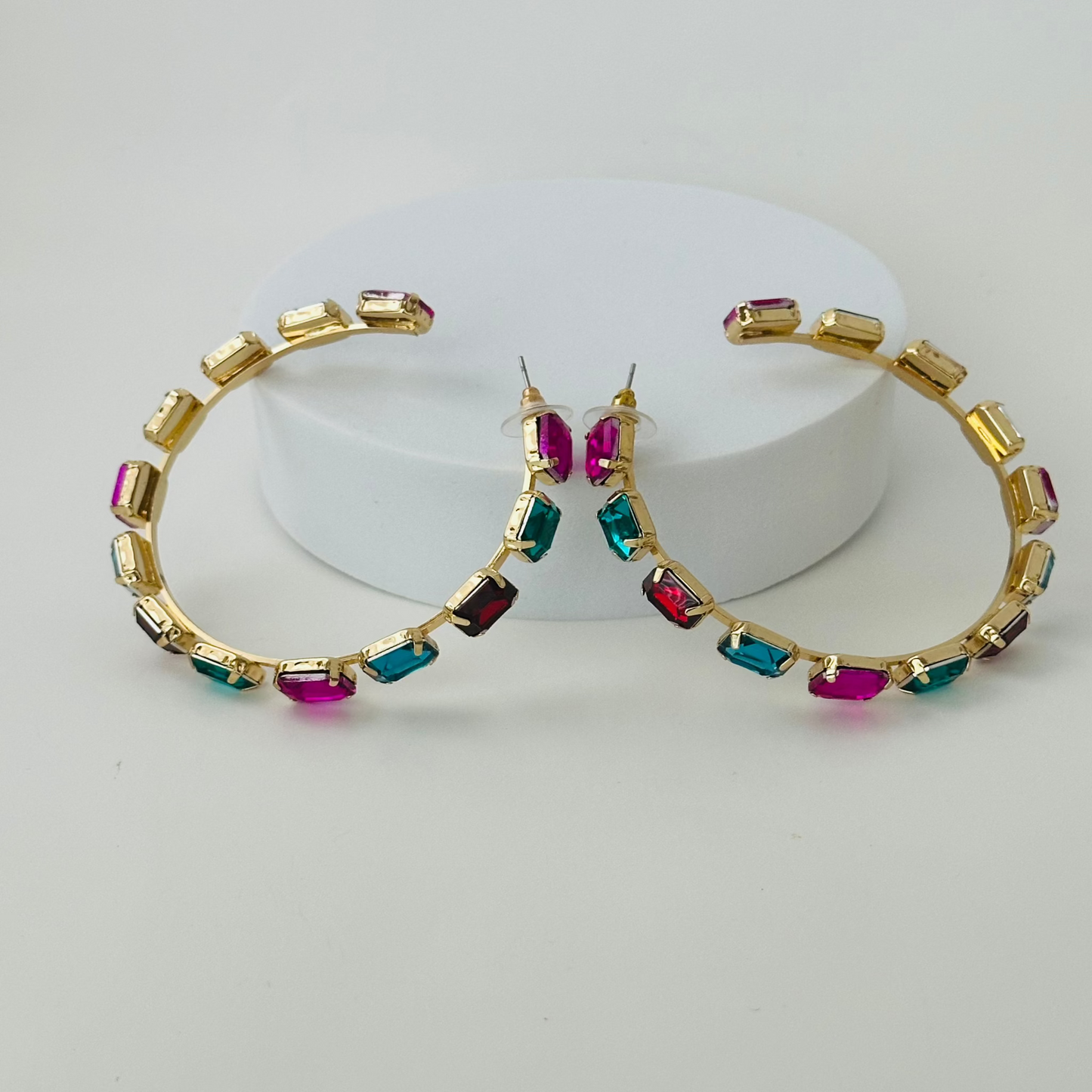 Multi color rhinestones hoops earrings