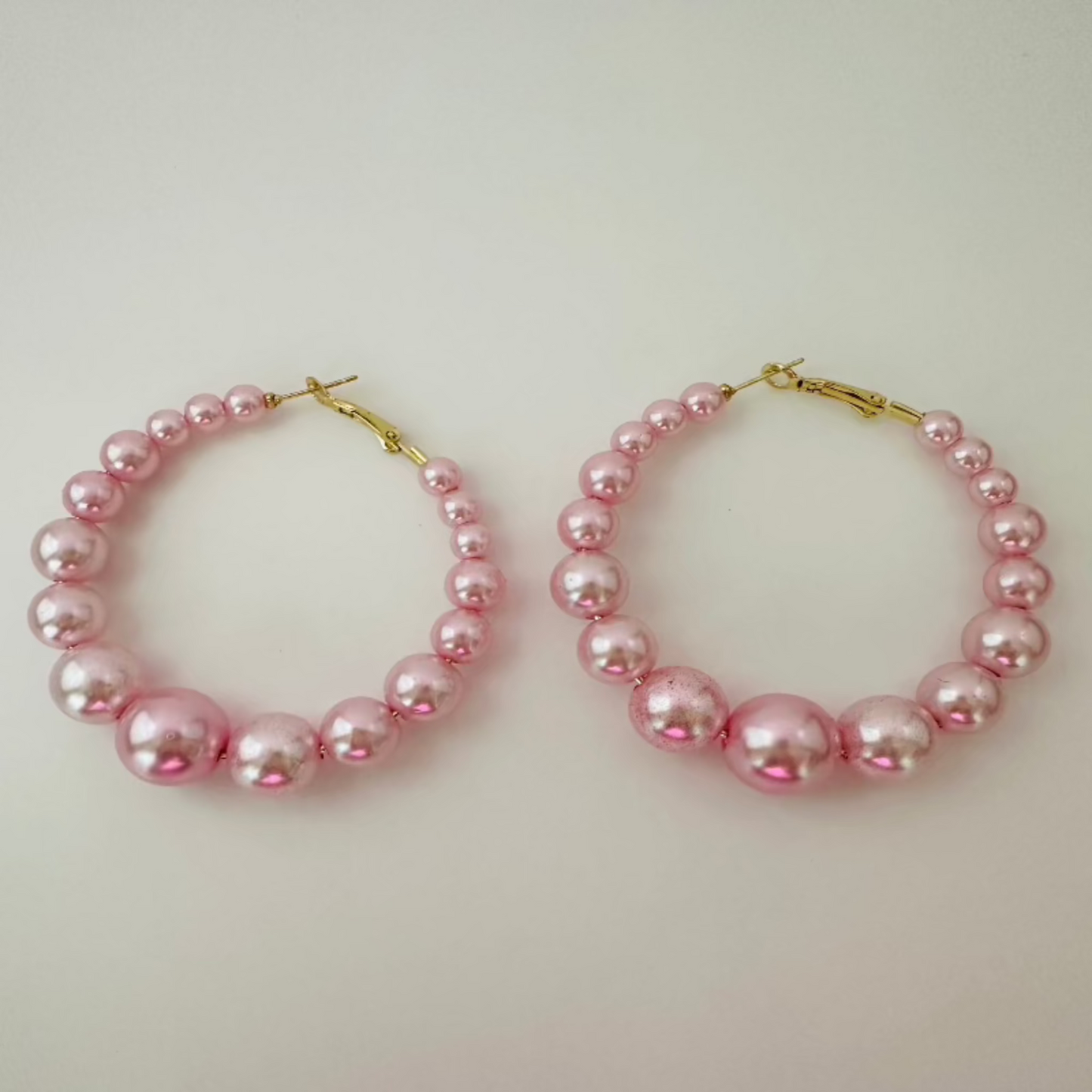 Pink Pearl Hoop Earrings 2.36 inches width, 2.48 inches length and 0.74 oz