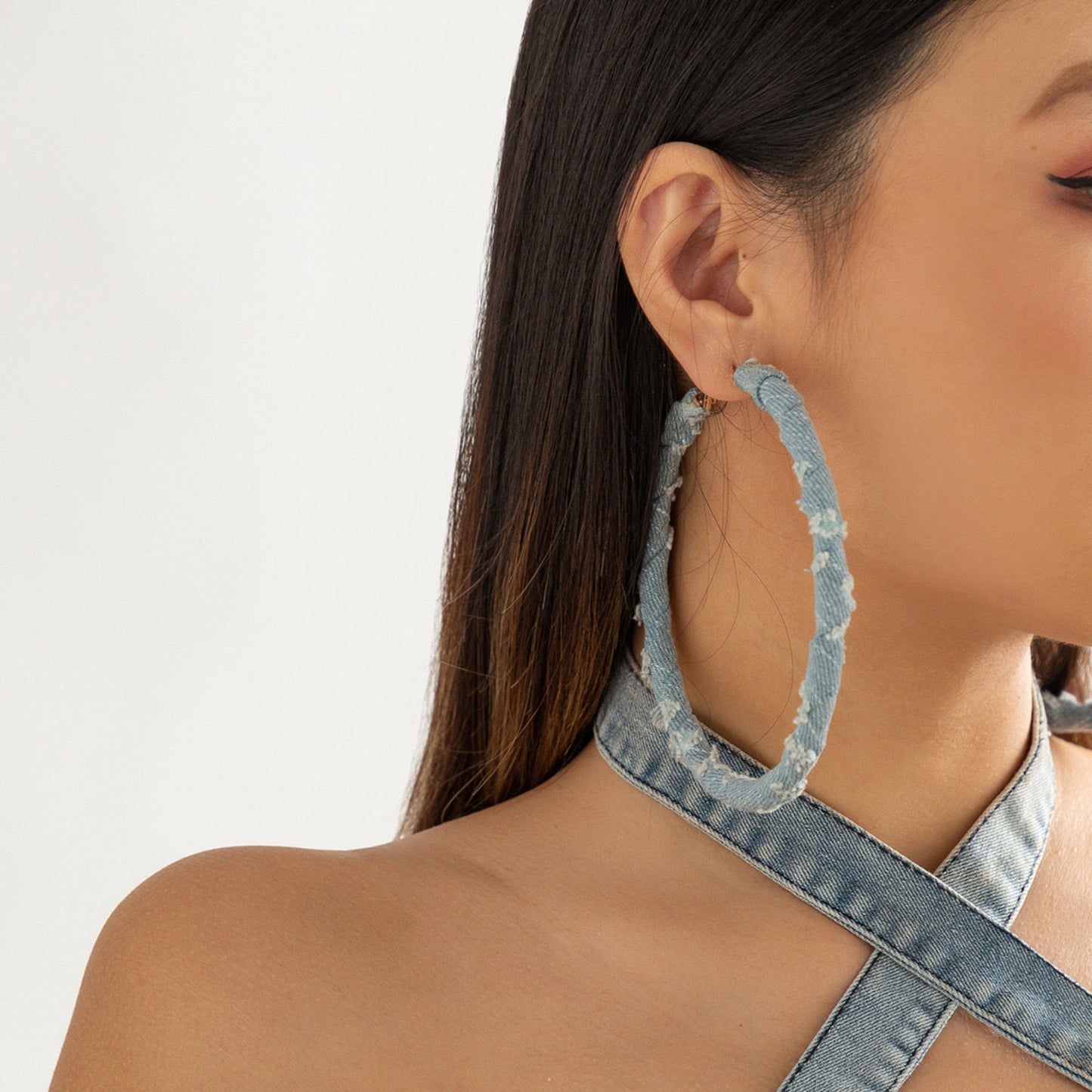 Large denim hoop earrings 