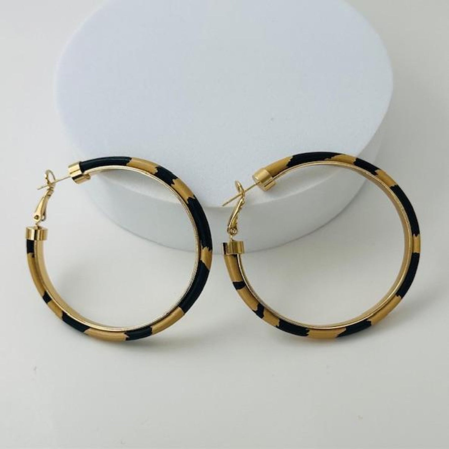 Black and gold hoop earrings