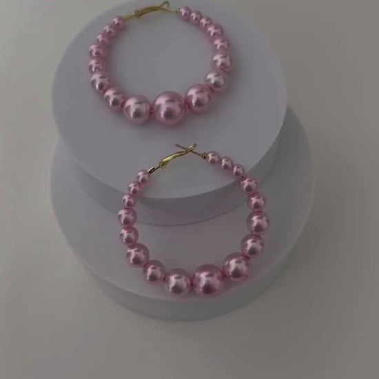 Pink Pearl Hoop Earrings 2.36 inches width, 2.48 inches length and 0.74 oz