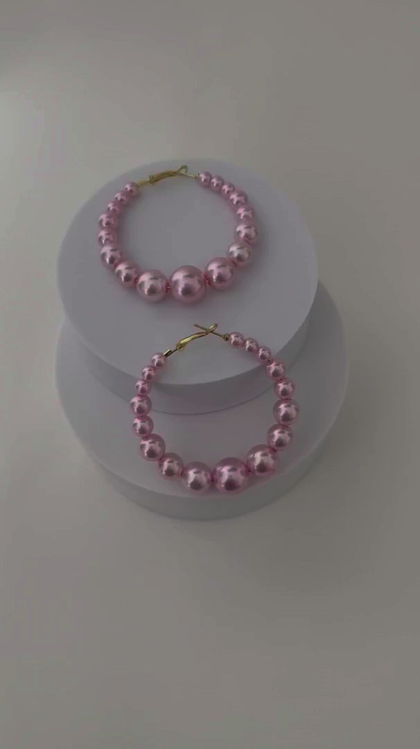 Pink Pearl Hoop Earrings 2.36 inches width, 2.48 inches length and 0.74 oz