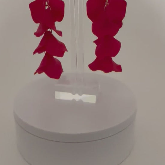 Red petal dangle earrings, 4 inches long 