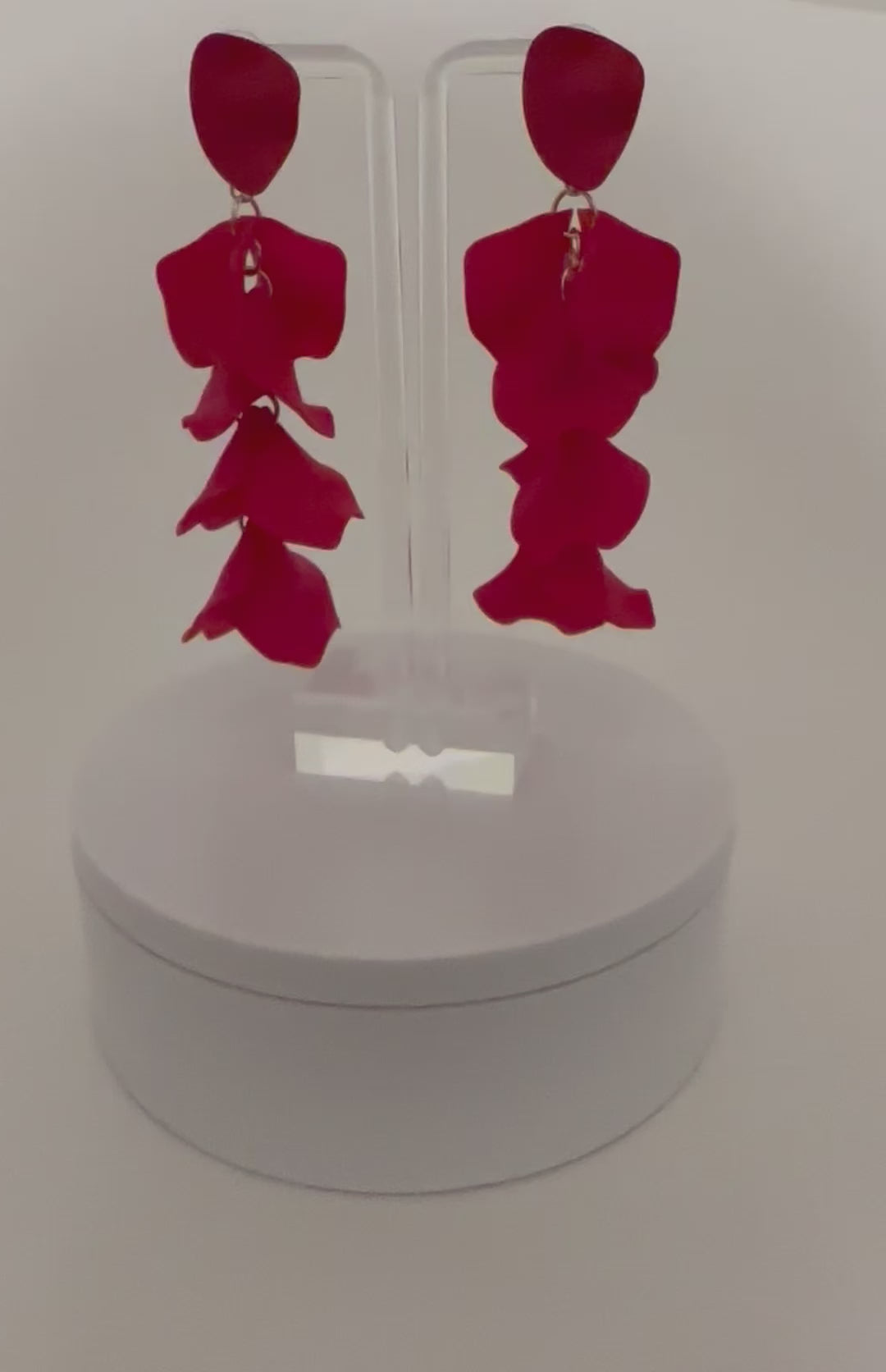 Red petal dangle earrings, 4 inches long 