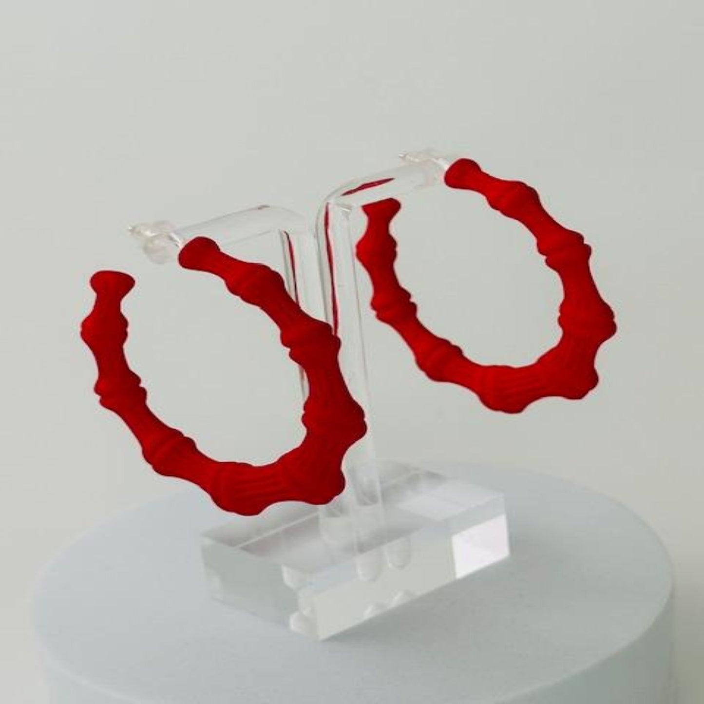 Red  Bamboo Hoop Earrings Acrylic
2 inches length