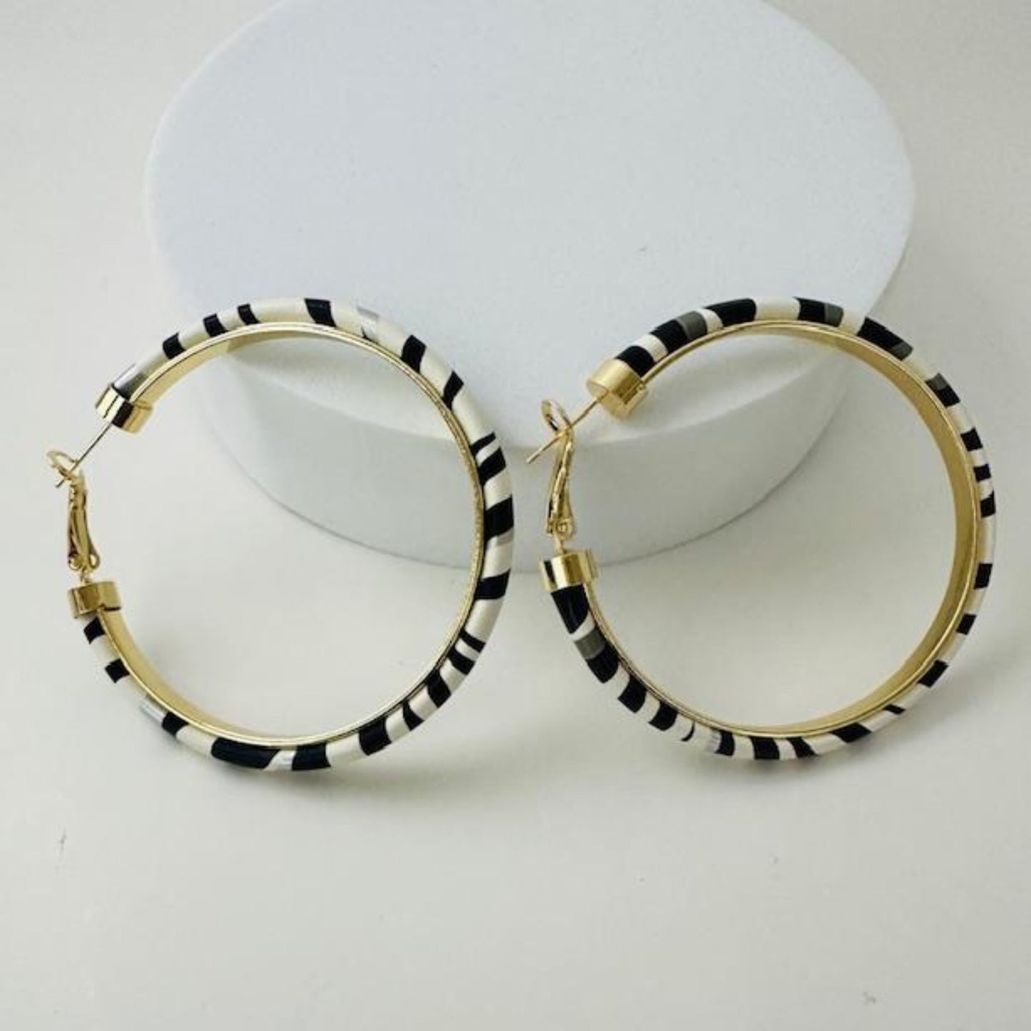 Black and white hoop earrings 